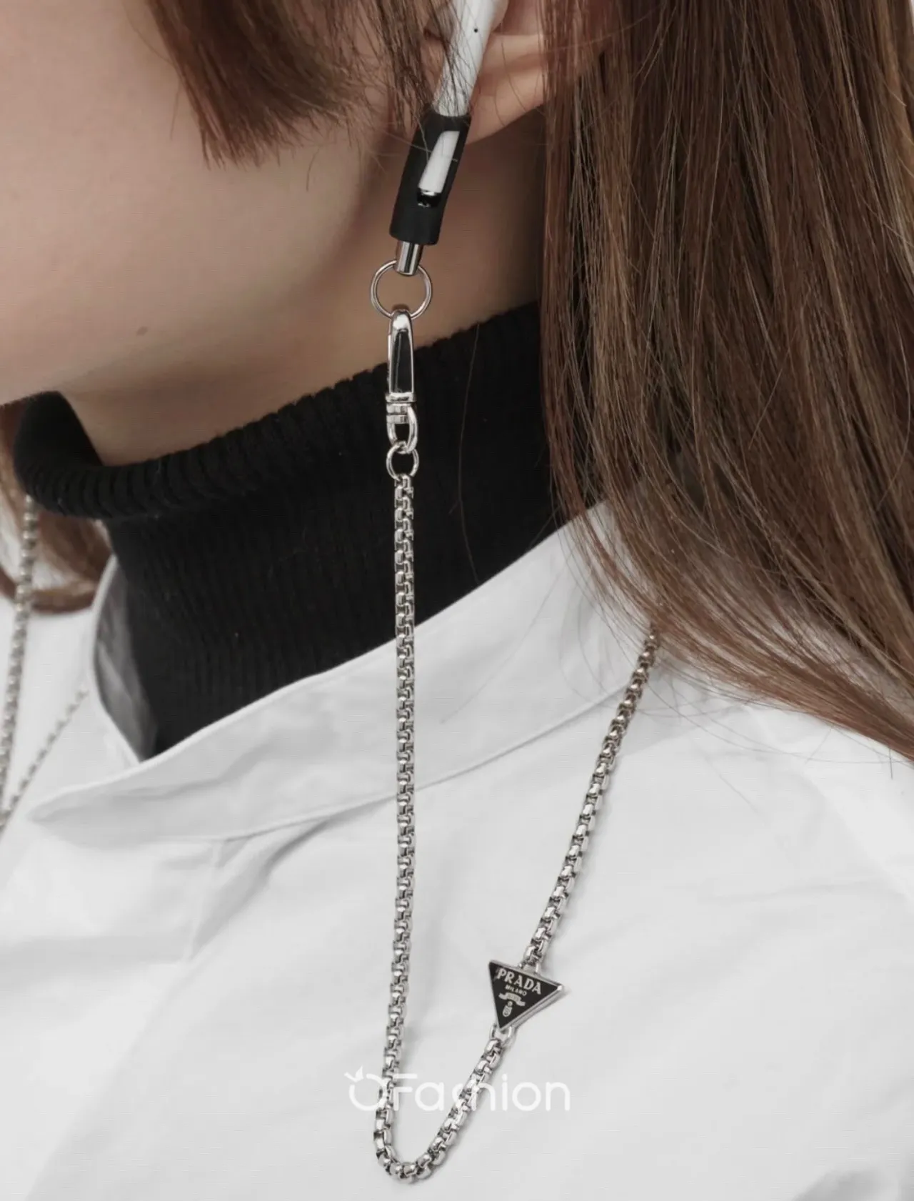 Prada أبيض أسود ساق زخارف TWS سماعات أذن 9