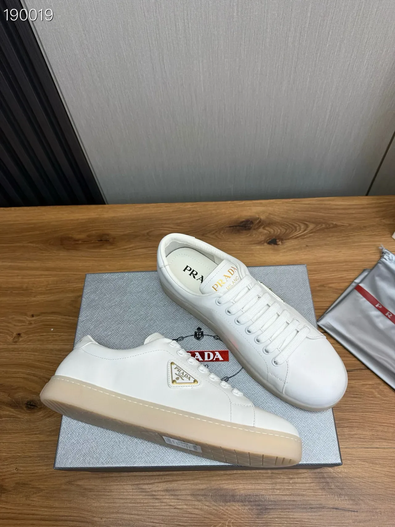 Prada White Gold Leather Upper Triangle Logo Plaque Lifestyle Sneakers 5