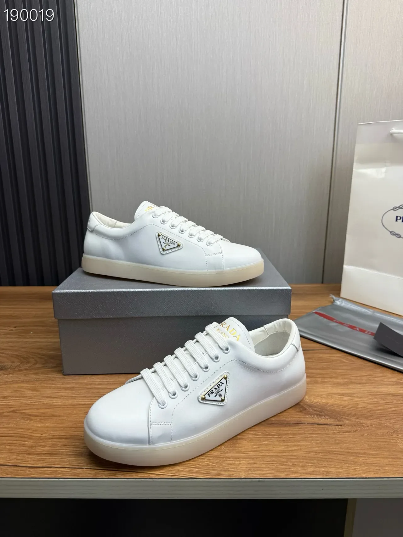 Prada White Gold Leather Upper Triangle Logo Plaque Lifestyle Sneakers 6