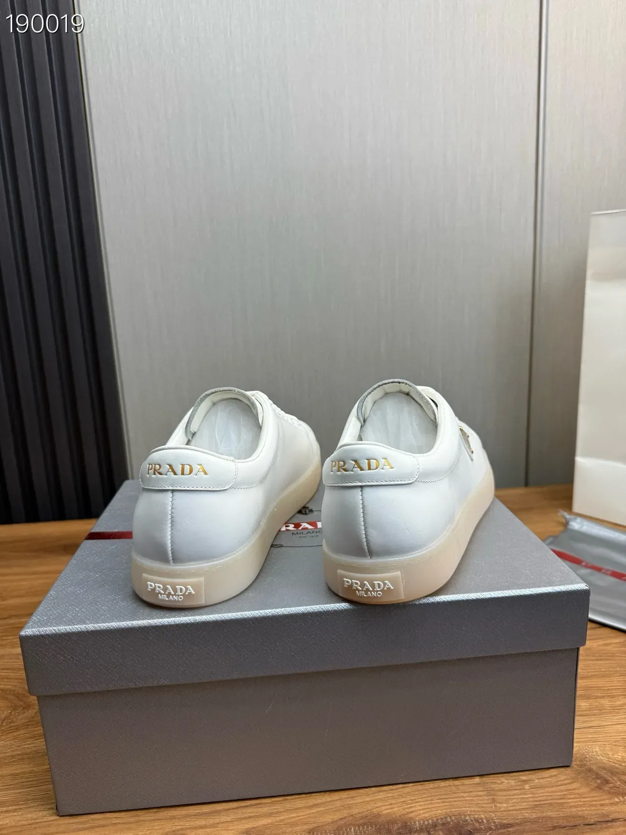 Prada White Gold Leather Upper Triangle Logo Plaque Lifestyle Sneakers 7