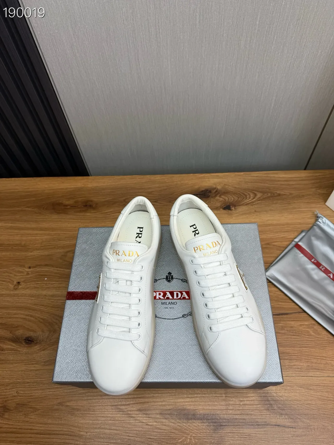 Prada White Gold Leather Upper Triangle Logo Plaque Lifestyle Sneakers 8