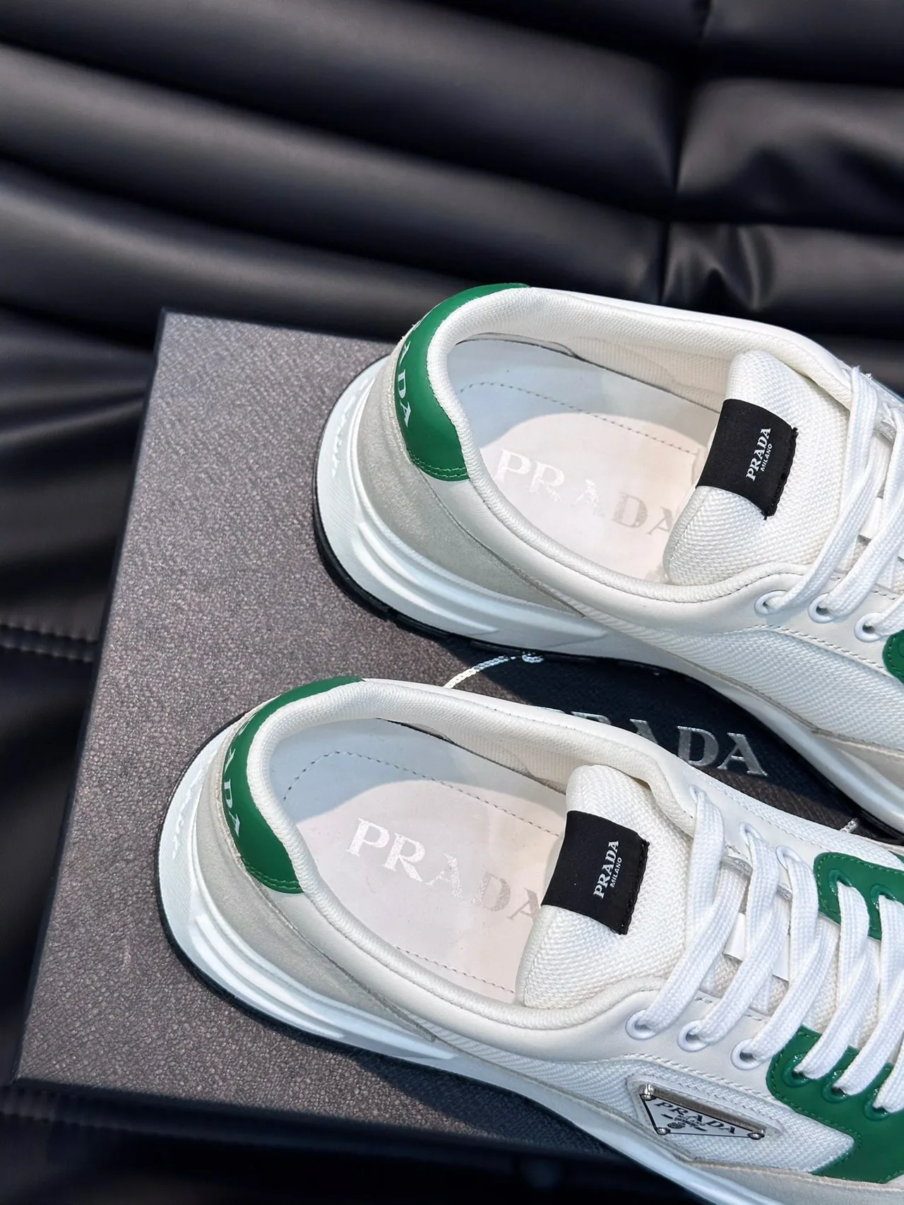 Prada White Green Low-Top Perforated Toe Lifestyle Sneakers 5