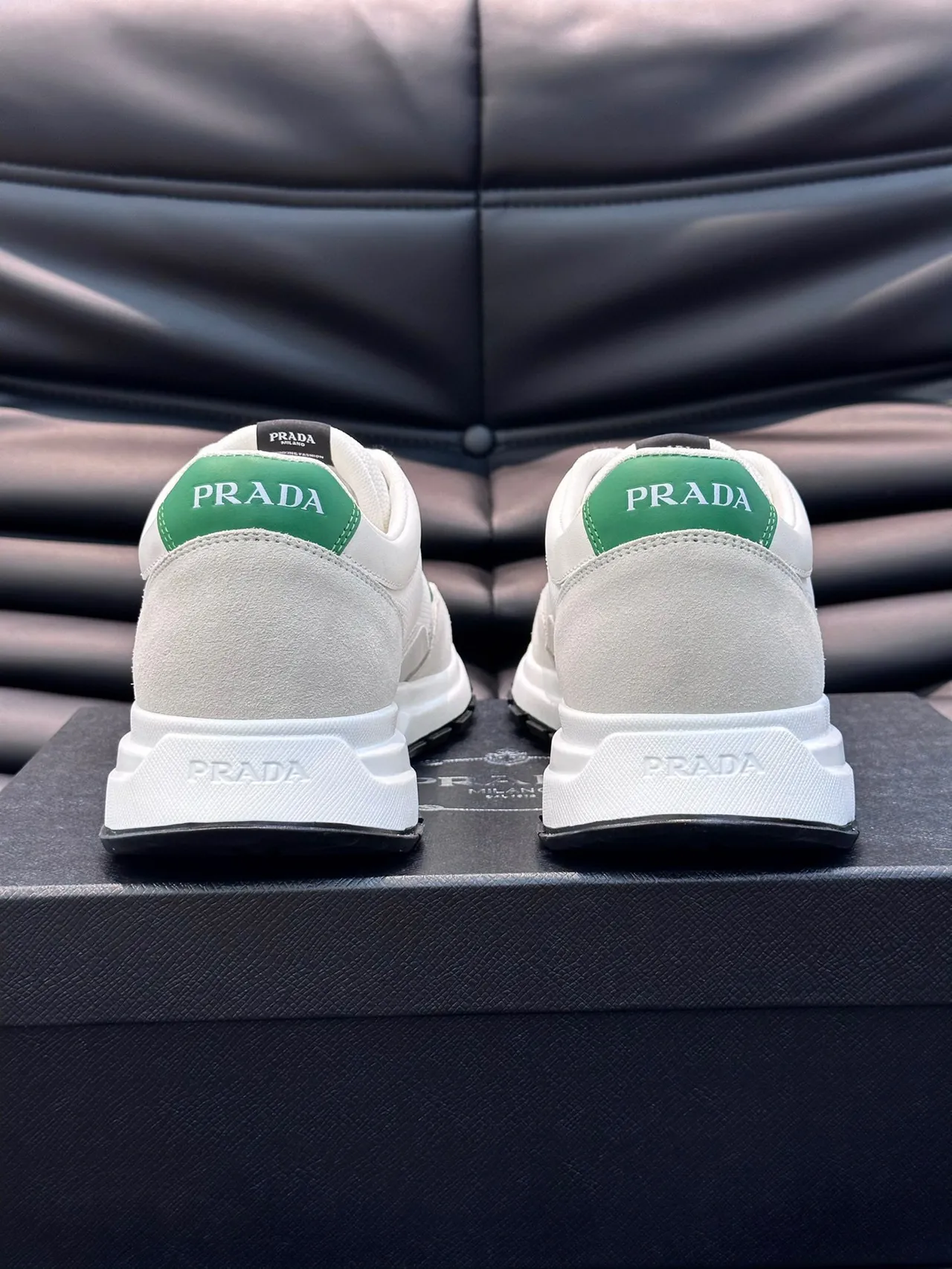 Prada White Green Low-Top Perforated Toe Lifestyle Sneakers 6