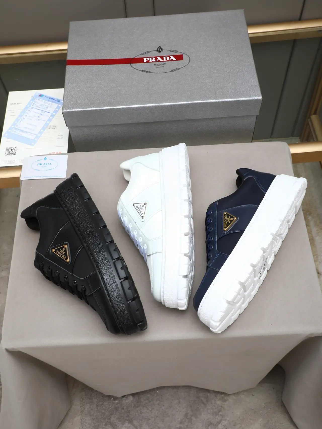 Prada White Low-Top Platform Sole Lifestyle Sneakers 2