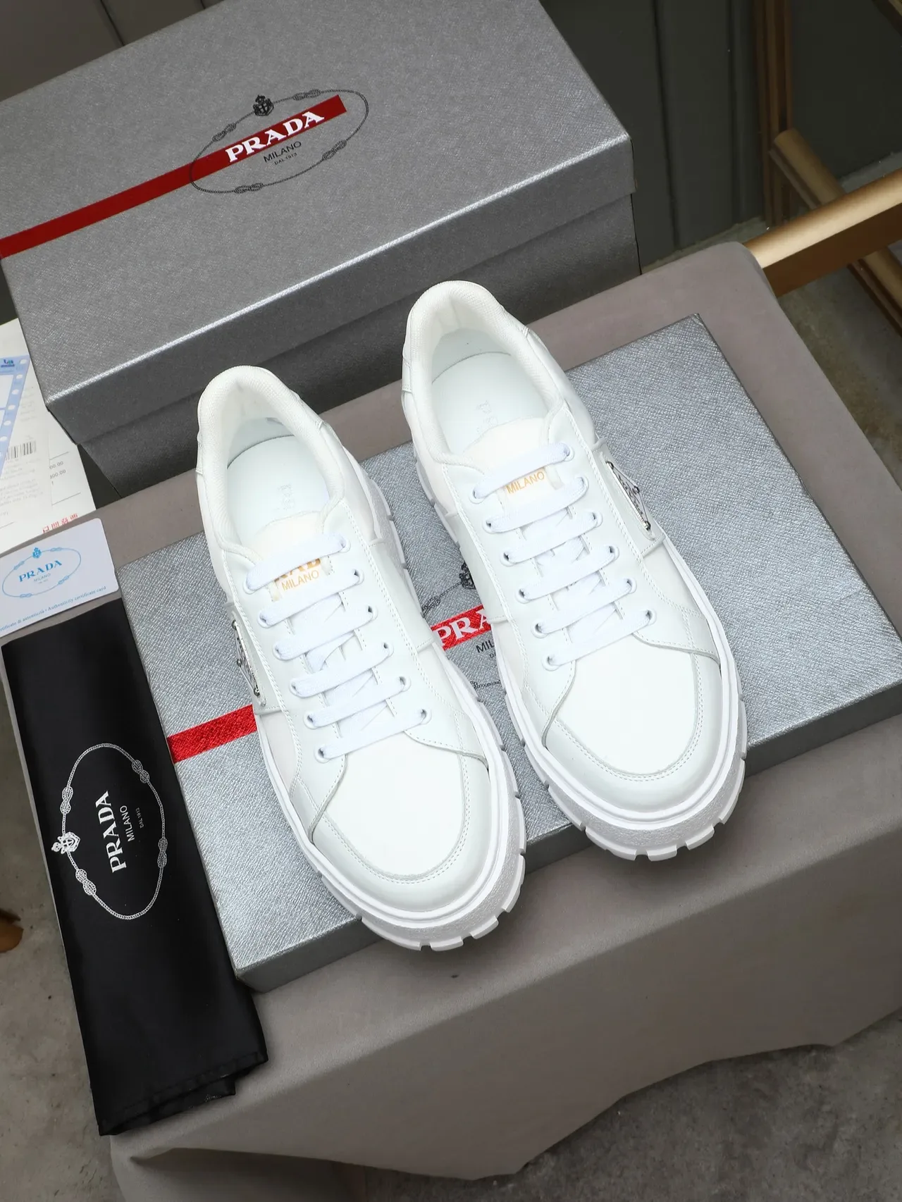 Prada White Low-Top Platform Sole Lifestyle Sneakers 3