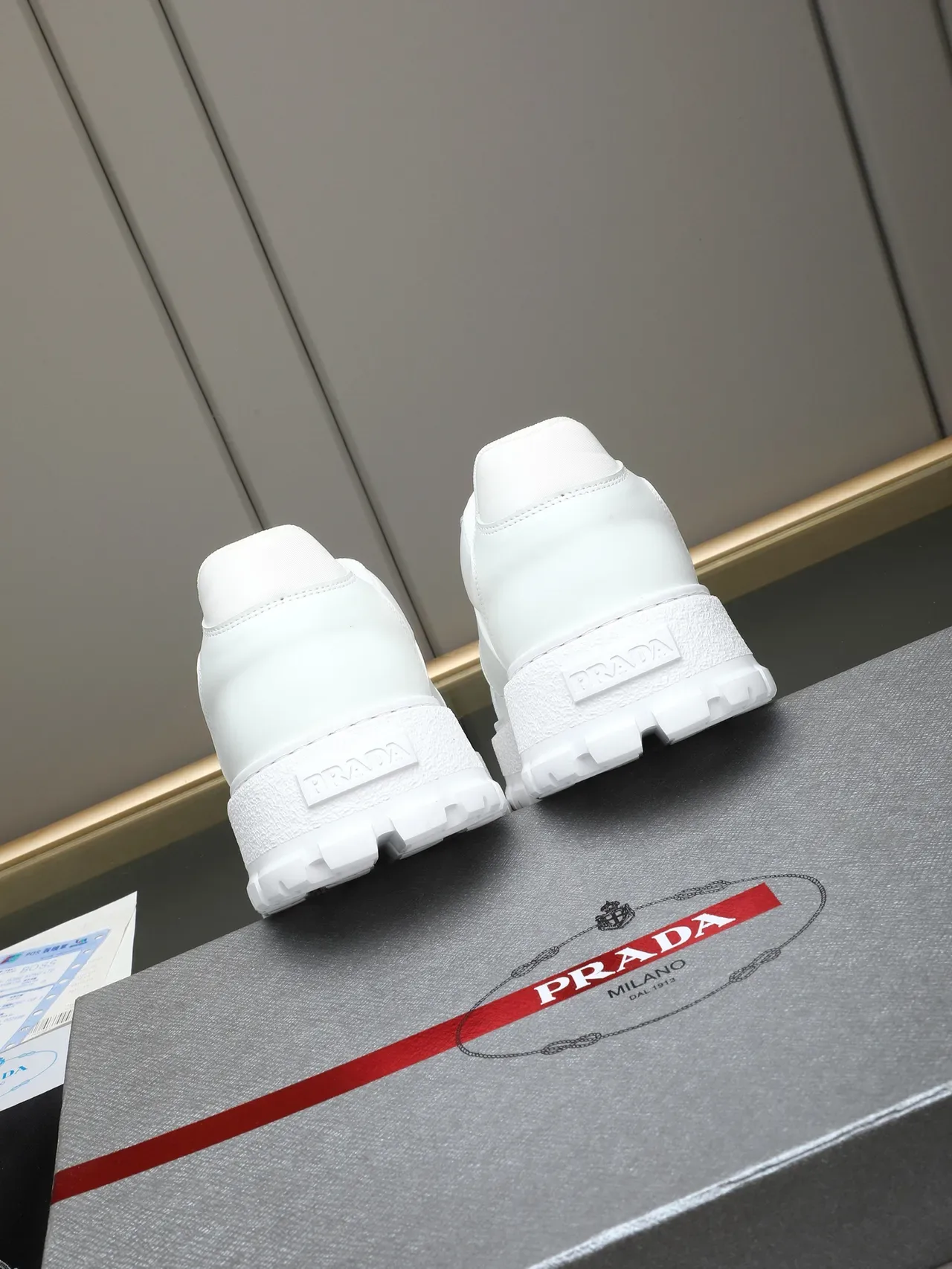 Prada White Low-Top Platform Sole Lifestyle Sneakers 4