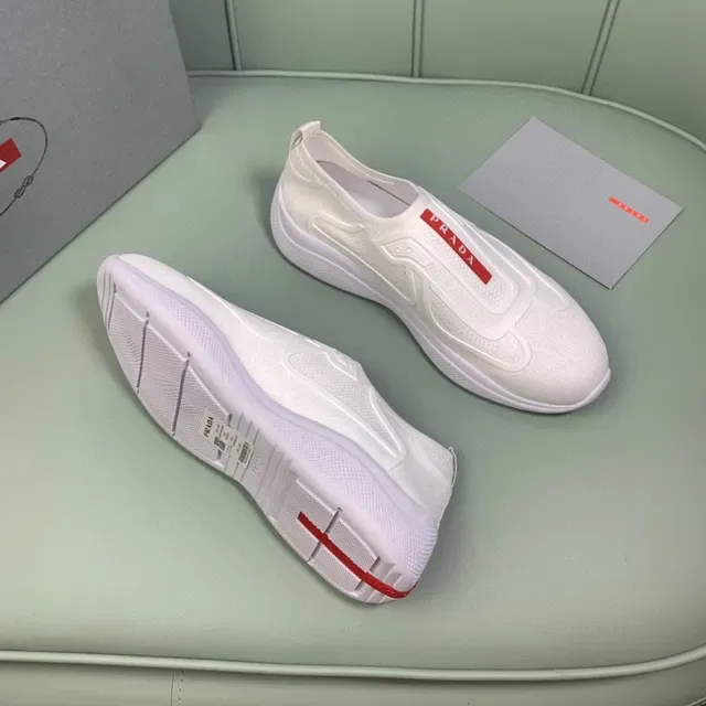 Prada White Red Slip-On Knit Upper Lifestyle Sneakers 3