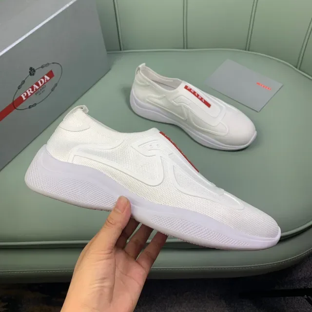 Prada White Red Slip-On Knit Upper Lifestyle Sneakers 5