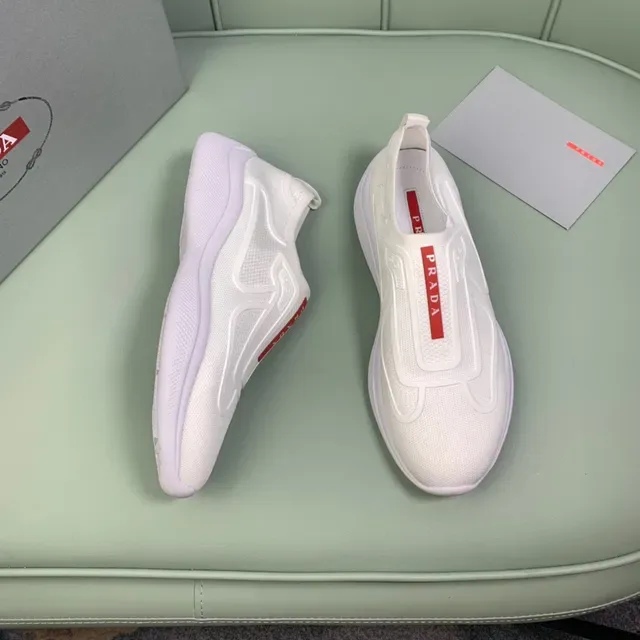Prada White Red Slip-On Knit Upper Lifestyle Sneakers 6