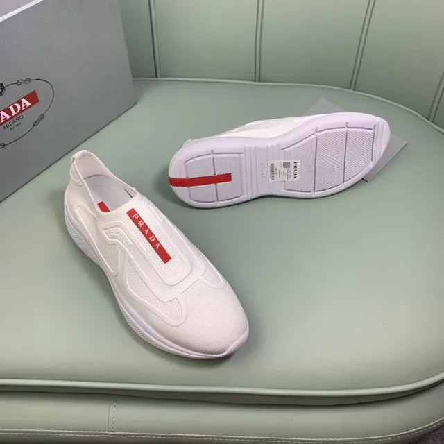Prada White Red Slip-On Knit Upper Lifestyle Sneakers 7