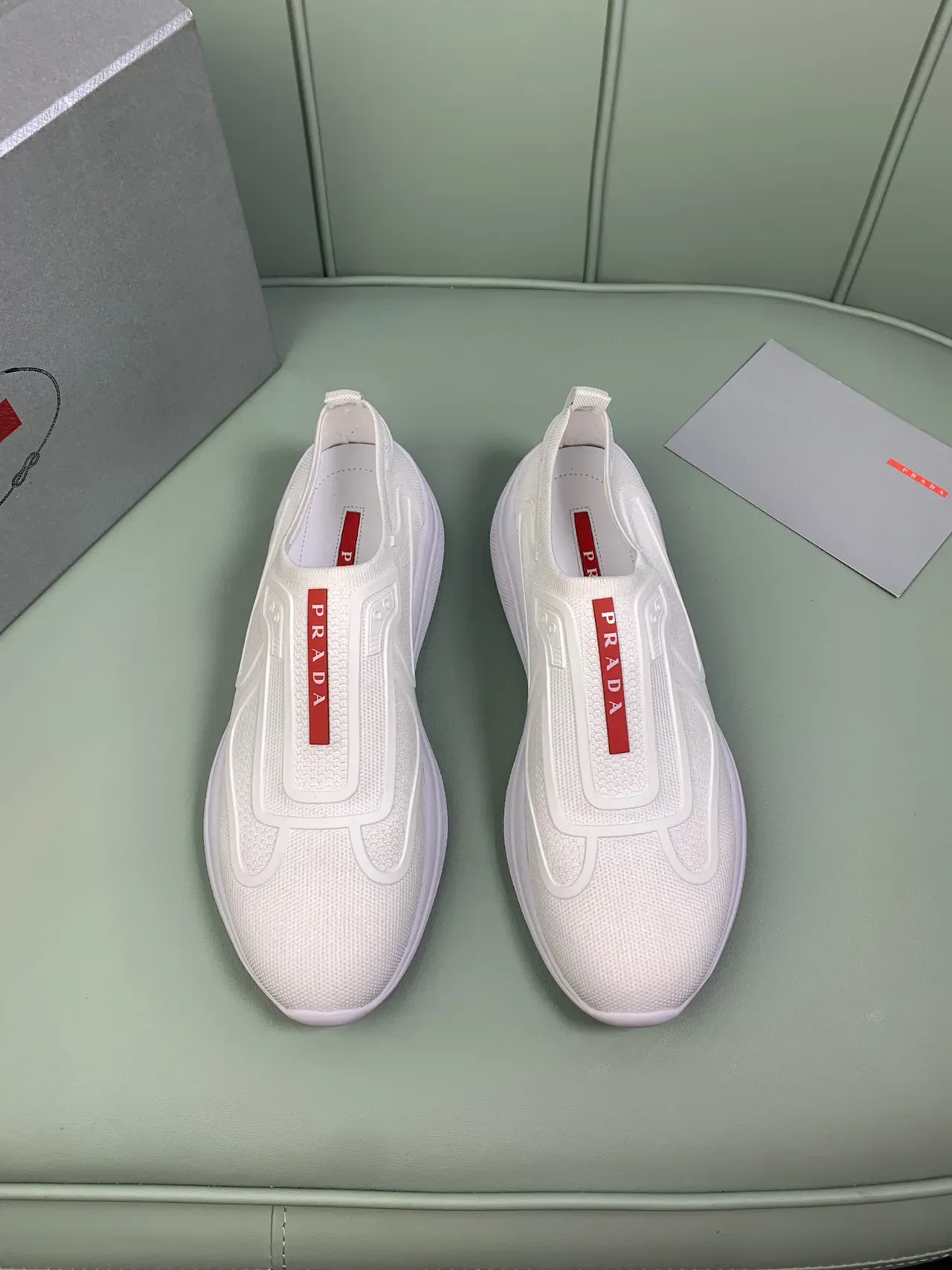 Prada White Red Slip-On Knit Upper Lifestyle Sneakers 9