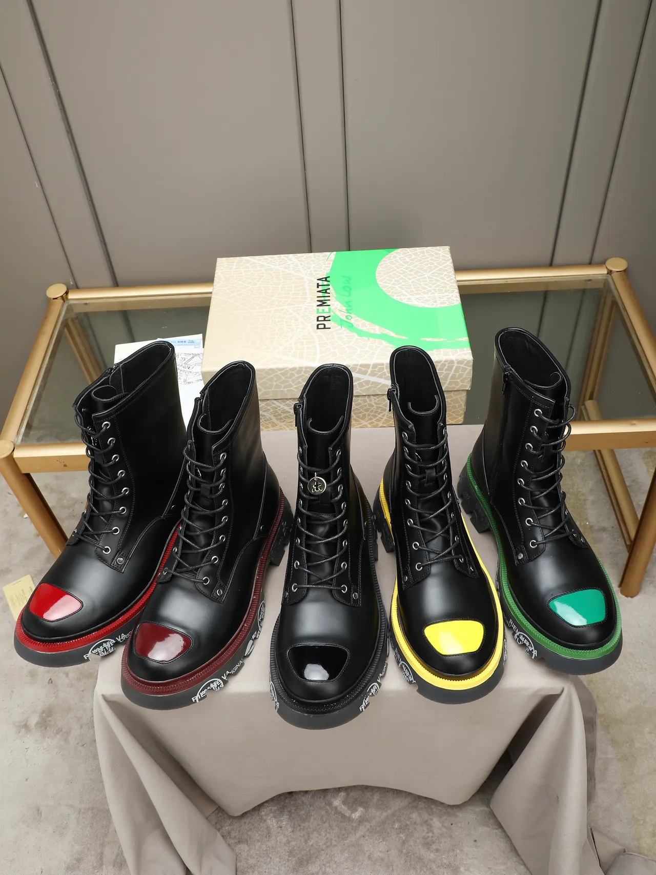Premiata Rien Ne Va Plus Black Green Leather Upper Toe Cap And Midsole Stripe Martin Boots 2