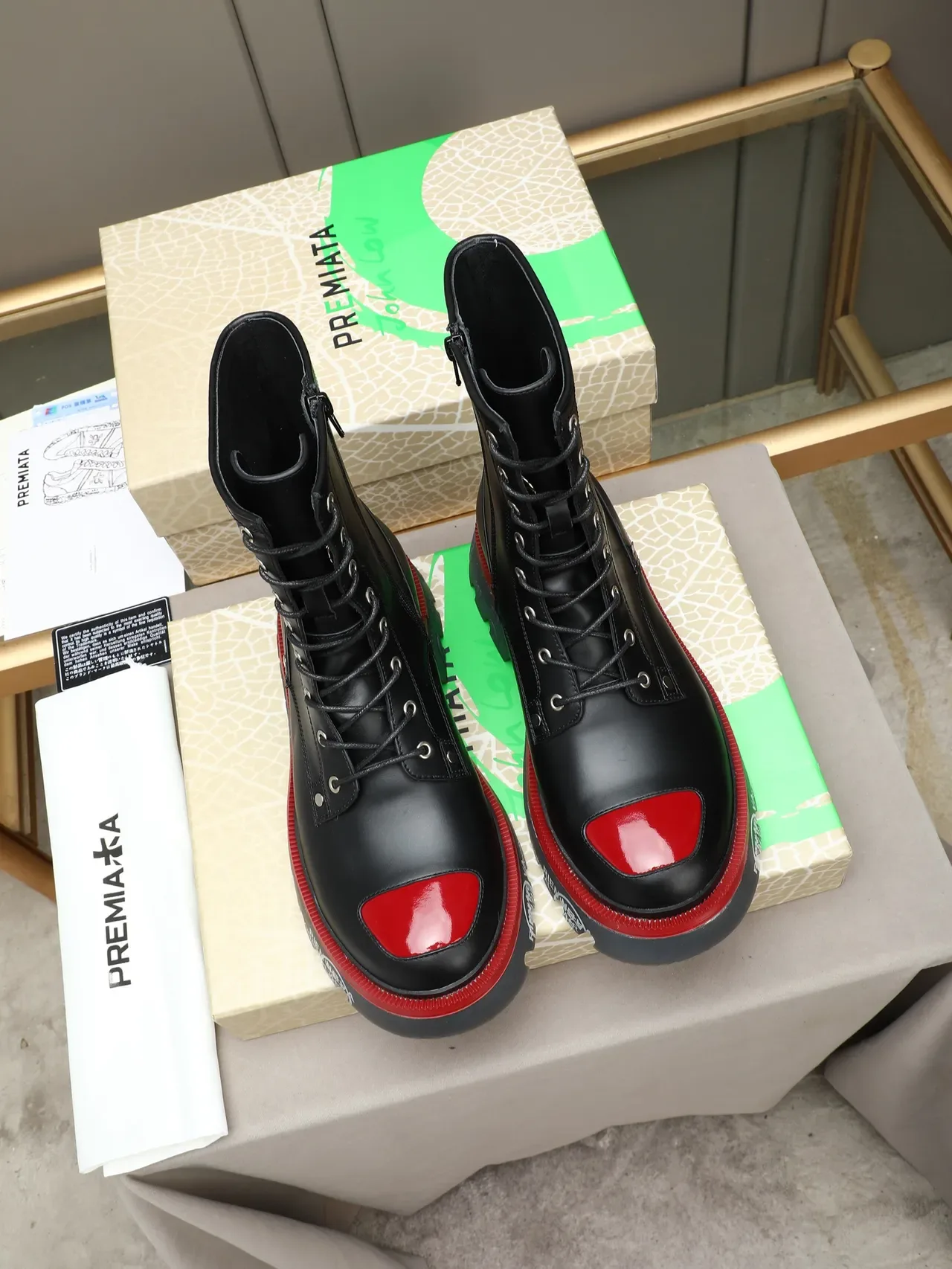 Premiata Rien Ne Va Plus Black Red Platform Sole Lace-Up Combat Style Martin Boots 2