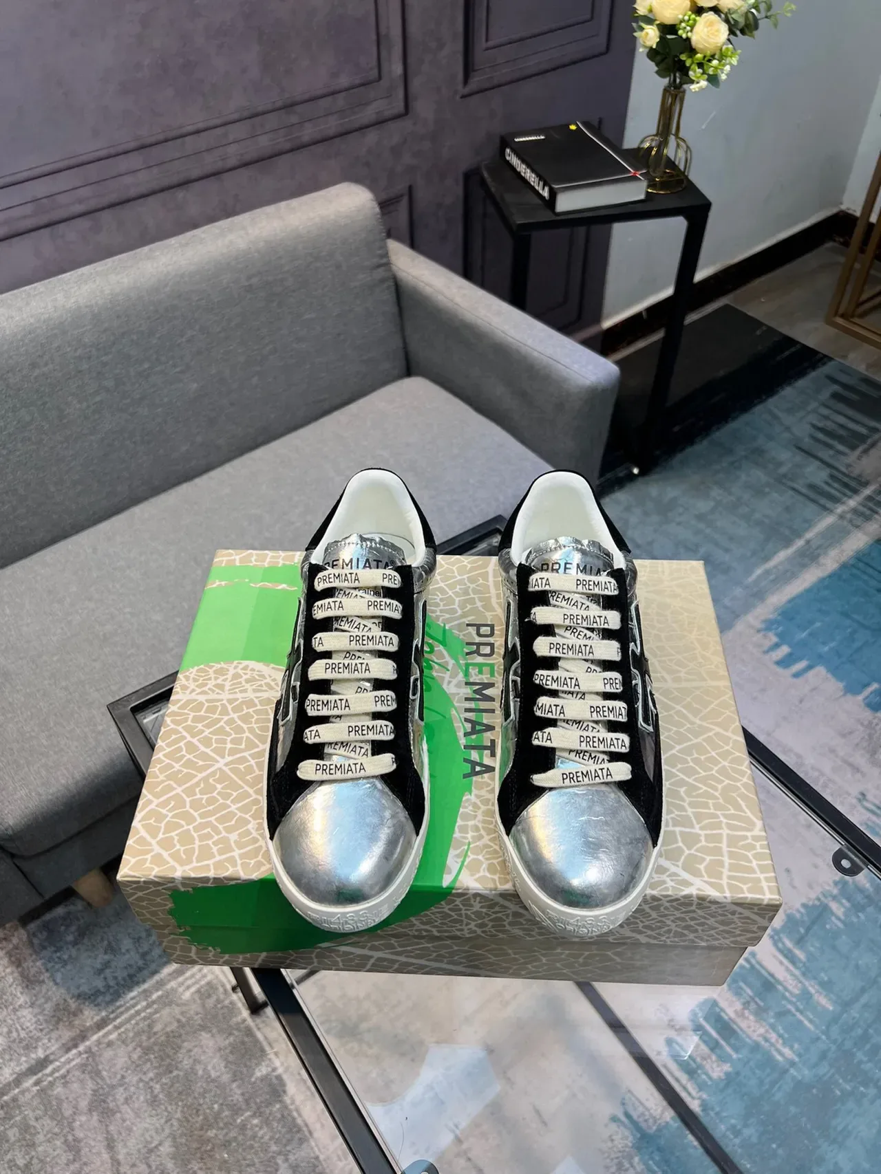 Premiata X Logo Metallic Silver and Black Lifestyle Sneakers 2