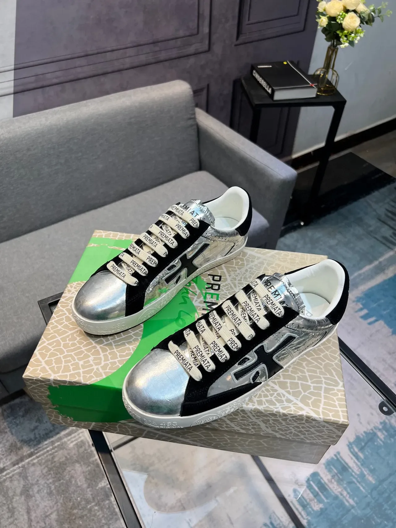 Premiata X Logo Metallic Silver and Black Lifestyle Sneakers 3