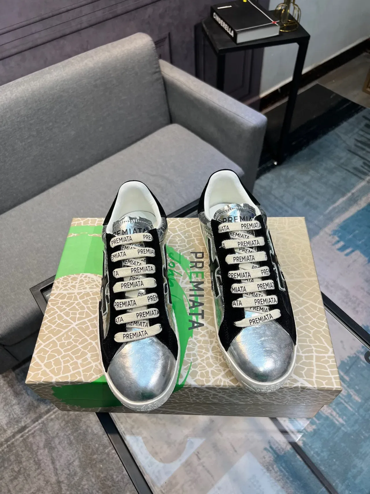 Premiata X Logo Metallic Silver and Black Lifestyle Sneakers 5