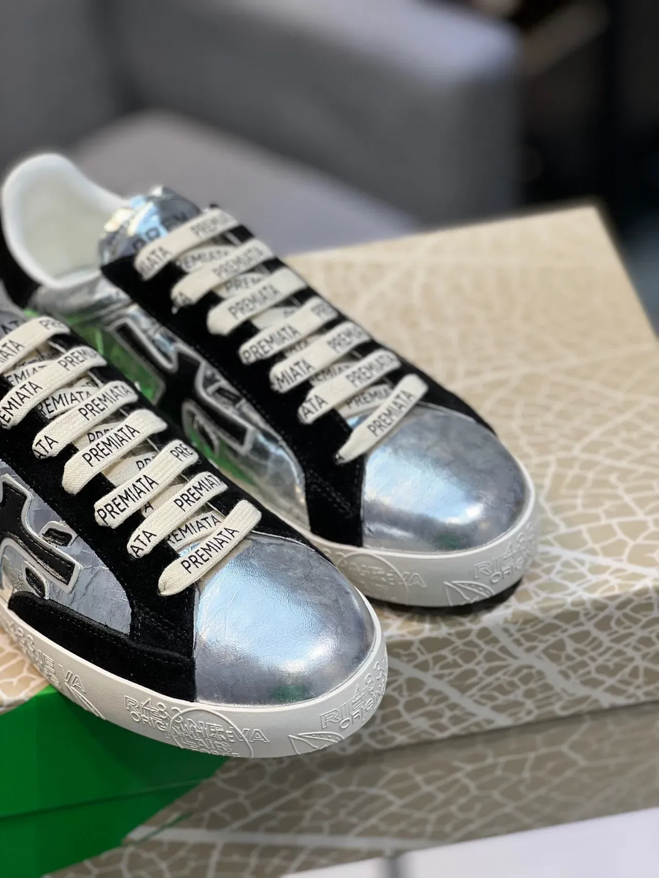 Premiata X Logo Metallic Silver and Black Lifestyle Sneakers 8