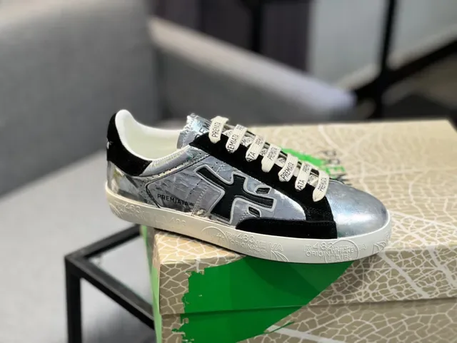 Premiata X Logo Metallic Silver and Black Lifestyle Sneakers 9