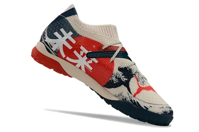 Puma Beige Navy Knit Upper Wave-and-Mountain Graphic Print Sneakers 2