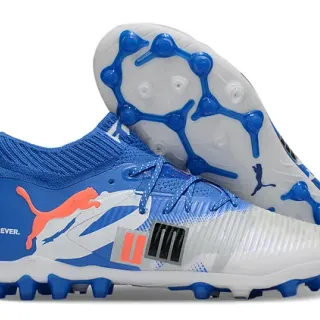 Puma Future Z Blue Orange Knit High-Top Collar Asymmetric Lacing Firm-Ground Soccer Shoes