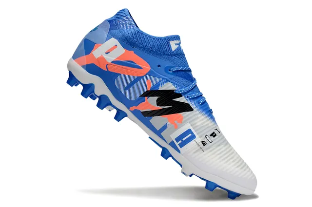 Puma Future Z Chaussures de football à crampons pour terrain ferme bleu et orange tricot col haut lacets asymétriques 2