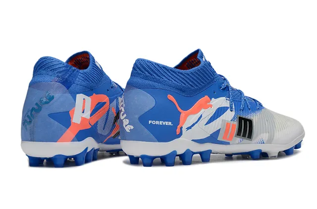 Puma Future Z Chaussures de football à crampons pour terrain ferme bleu et orange tricot col haut lacets asymétriques 5