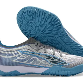 Puma Future Z Gray Blue Knit Upper Asymmetrical Wave Overlay Turf Soccer Shoes
