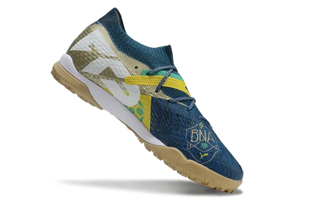 Puma Future Z Navy Gold Colar de Meia Tricotada Assimétrica Cadarço Cage Relva Sapatos de Futebol 2