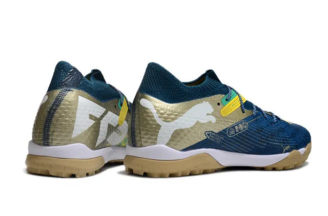 Puma Future Z Navy Gold Colar de Meia Tricotada Assimétrica Cadarço Cage Relva Sapatos de Futebol 5