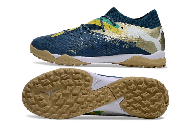 Puma Future Z Navy Gold Colar de Meia Tricotada Assimétrica Cadarço Cage Relva Sapatos de Futebol 6