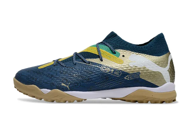Puma Future Z Navy Gold Colar de Meia Tricotada Assimétrica Cadarço Cage Relva Sapatos de Futebol 7