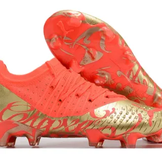 Puma Future Z Orange Gold Knitted Upper Asymmetrical Lacing Firm-Ground Soccer Shoes