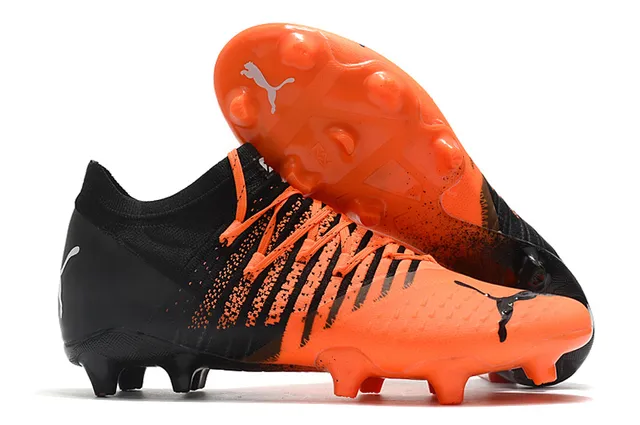 Puma Future Z Laranja Dourado Upper Malha Cadarços Assimétricos Piso Firme Sapatos de Futebol 2