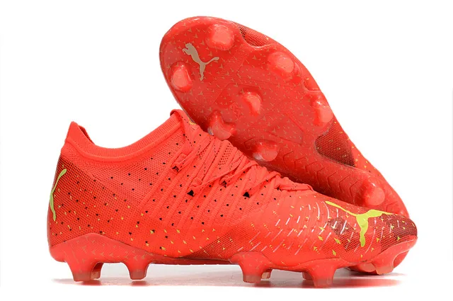 Puma Future Z Laranja Dourado Upper Malha Cadarços Assimétricos Piso Firme Sapatos de Futebol 23