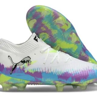Puma Multicolor White Low-Cut Sock-Fit Upper Tie-Dye Graphic Firm-Ground Soccer Shoes