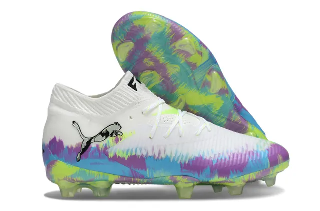 Puma Multicolore Blanc Bas Upper Ajusté Graphique Tie-Dye Sol Ferme Chaussures De Football 1