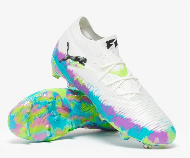 Puma Multicolore Blanc Bas Upper Ajusté Graphique Tie-Dye Sol Ferme Chaussures De Football 8