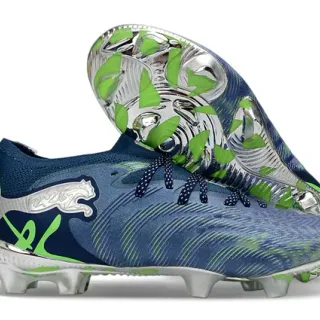 Puma Navy Green Low-Cut Knit Collar Wave-Patterned Upper Firm-Ground Soccer Shoes