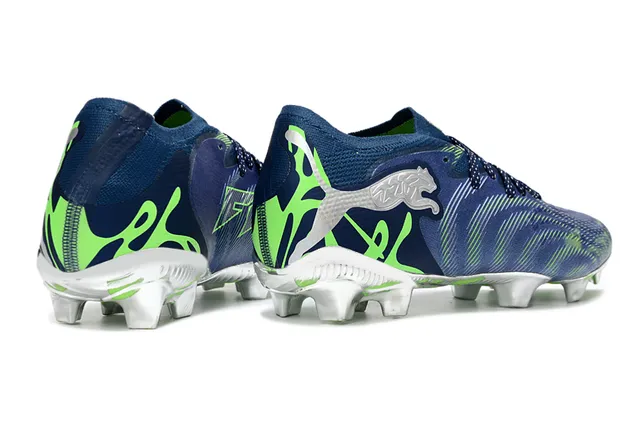 Puma Navy Green Low-Cut Knit Collar Wave-Patterned Upper Firm-Ground Soccer Shoes 5