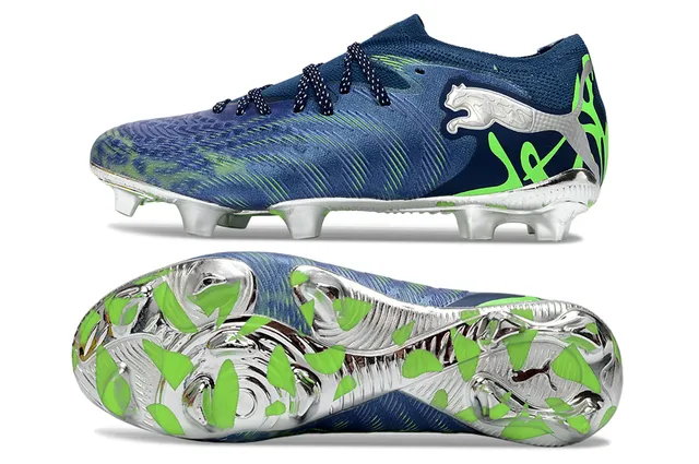Puma Navy Green Low-Cut Knit Collar Wave-Patterned Upper Firm-Ground Soccer Shoes 6