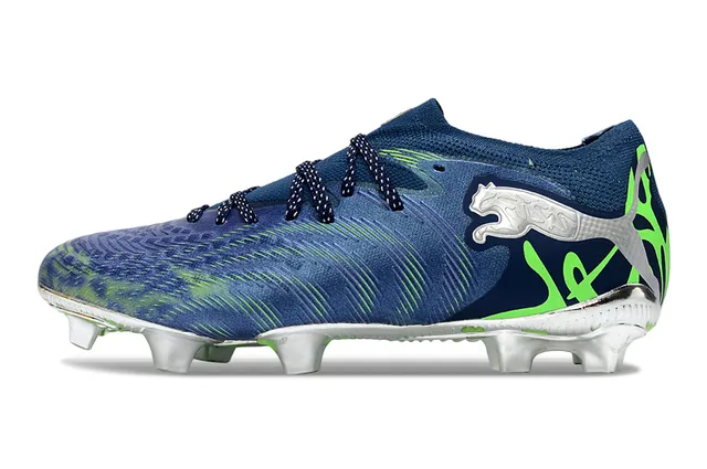 Puma Navy Green Low-Cut Knit Collar Wave-Patterned Upper Firm-Ground Soccer Shoes 7