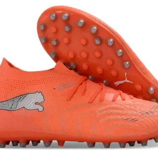 Puma Orange Silver Knitted Seamless Upper Metal-Tipped Conical Studs Firm-Ground Soccer Shoes