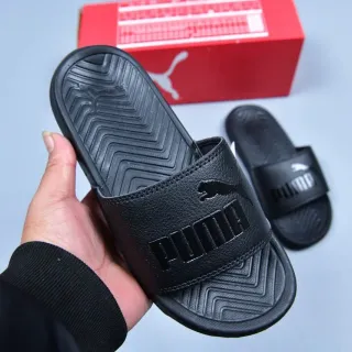 Puma Slide Black Single-Strap Embossed Branding Slippers