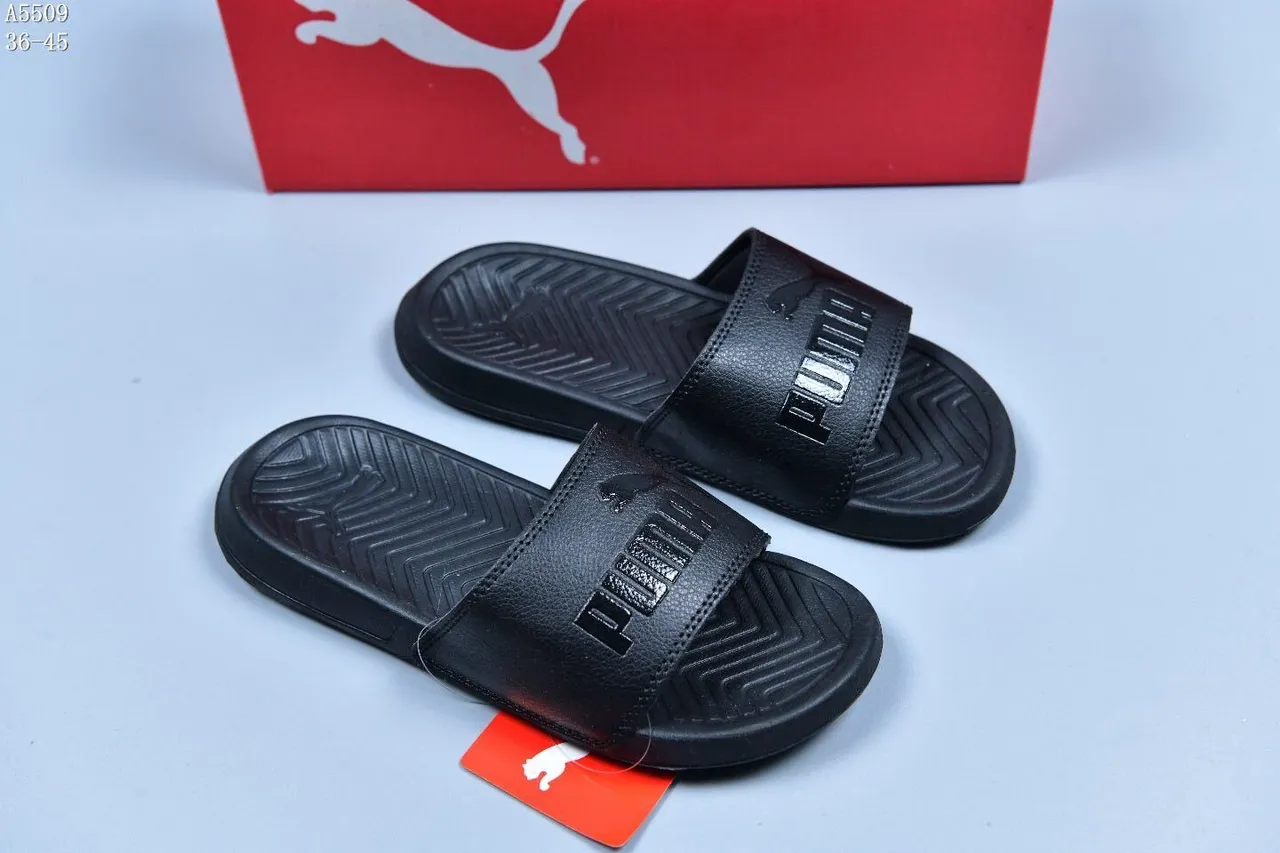 Puma Slide Black Single-Strap Embossed Branding Slippers 2