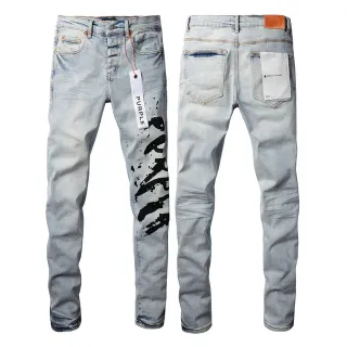 Purple Brand Blue Black Light-Wash Denim Asymmetrical Graphic Print Jeans
