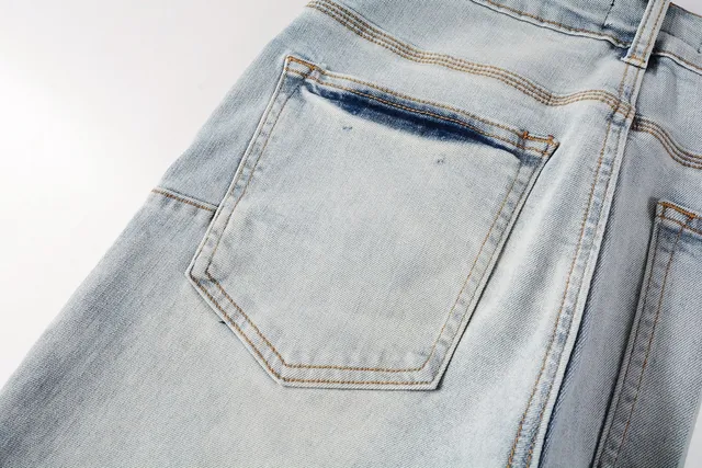 Purple Brand Blue Black Light-Wash Denim Asymmetrical Graphic Print Jeans 5