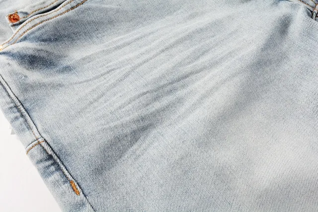 Purple Brand Blue Black Light-Wash Denim Asymmetrical Graphic Print Jeans 7