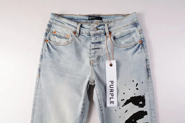 Purple Brand Blue Black Light-Wash Denim Asymmetrical Graphic Print Jeans 13