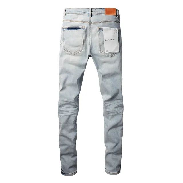 Purple Brand Blue Black Light-Wash Denim Asymmetrical Graphic Print Jeans 14