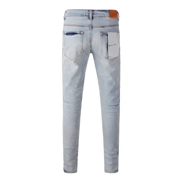 Purple Brand Blue Black Light-Wash Denim Asymmetrical Graphic Print Jeans 16